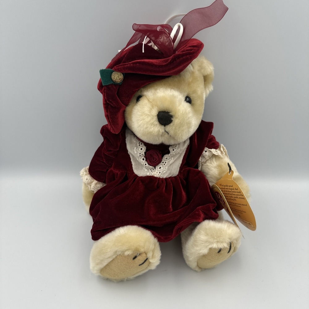 Brass Button Plush "Pearl" Pickford Bears Teddy Bear of Wealth Red Velvet Dress
